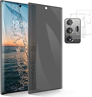 [3 قطع] قطعة اسكرينة زجاجية لجهاز سامسونج Galaxy Note 20 Ultra 5G (6.9 بوصة) + قطعتين حماية لعدسة الكاميرا، حماية 3D ضد التجسس وضد الانعكاس تغطية كاملة زجاج مقوى 9H