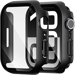 عبوة 2 قطعة جراب صلب PC متوافق مع ساعة ابل Series 10 مقاس 46mm مع شاشة حماية زجاج مقوى، حماية كاملة (أسود)