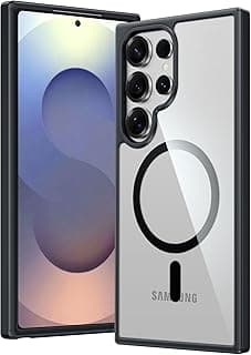 جراب مغناطيسي لسامسونج Galaxy S26 Ultra [يدعم الشحن اللاسلكي] [مقاوم للصدمات بمعايير عسكرية]، غطاء خلفي شفاف نحيف (أسود)