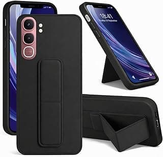 Back Cover Stand Case Magnetic Car Holder Soft Silicone & Vertical Kickstand Cover Wrist Strap Full protection Anti Fingerprint Case for Vivo Y21D (Black)
