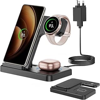 شاحن لاسلكي لسامسونج، محطة شحن 3 في 1 قابلة للطي لهواتف سامسونج Galaxy S24 Ultra Plus S23 S22 S21 S20، Z Flip/Fold 5 4 3، Watch 6 5 4 3 Active، Buds 2 Pro/Live، اندرويد