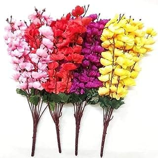 Alment Artificial Cherry Blossom Flower Stick | Flower Bunch for Vase, Home Decor Party, Office, Festival Theme Decorative | Realistic Natural Look | (Multicolor) (Set of 4)