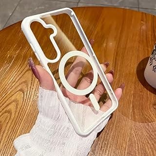 جراب مغناطيسي شفاف متوافق مع سامسونج Galaxy A26، شحن لاسلكي، غطاء أكريليك رفيع، إكسسوار موبايل أنيق، بيج (أبيض)