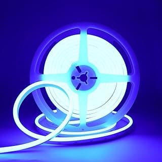 شريط إضاءة نيون LED أزرق، 12 فولت DC، 600 SMD2835 LED، شريط بطول 16.4 قدم/5 متر مرن ومقاوم للماء للديكور المنزلي الداخلي والخارجي/DIY