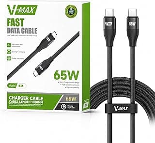 V-MAX B35 كابل شحن سريع USB-C إلى USB-C بقدرة 65 وات، كابل بيانات مجدول بطول 1 متر للهواتف الذكية والتابلت واللابتوب