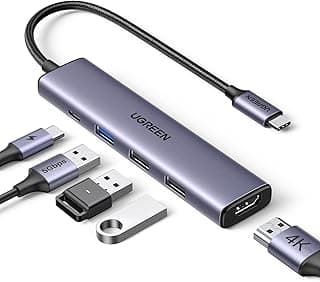موزع USB C من يوجرين ريفودوك مع شحن بي دي 100 واط [كيبل مضفر]، محول من النوع C الى HDMI 4K30Hz و3 منافذ بيانات USB A، موزع متعدد المنافذ لويندوز وماك بوك والتابلت والايباد