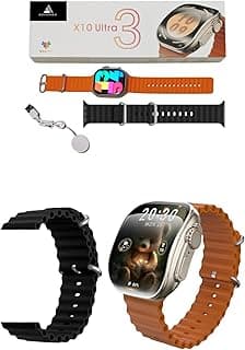 X10 Ultra3 Curved Screen Smart Watch NFC, BPM, SpO2, Weather, Camera, Music, Fitness Tracker, Calls, Wireless Charging, wearfitpro mobile app IOS, android, men and women (Orange+Black Strap)