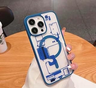 جراب Fekra Ultra Hybrid (MagFit) شفاف مصمم لهاتف iPhone 15/15 Pro/15 Pro Max [تقنية مضادة للاصفرار] (أزرق، iPhone 15 Pro Max)