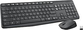 MK235 Wireless Keyboard and Mouse Combo for Windows, 2.4 GHz Wireless Unifying USB Receiver, 15 FN Keys, Long Battery Life, Compatible with PC, Laptop