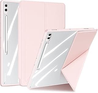 جراب هجين لجهاز سامسونج Galaxy Tab S9 FE+/Tab S9 Plus مقاس 12.4 بوصة 2023 مع مكان للقلم - جراب حماية ضد الصدمات بظهر شفاف صلب (وردي)