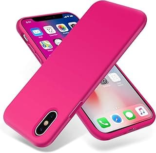 Dl3 Mobilak Compatible with iPhone X/iPhone XS Case, Liquid Silicone, Full Body Protective Cover, Shockproof, Slim, Anti-Scratch, Neon Pink