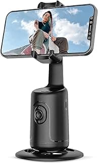 XVersion Auto Face Tracking Tabletop Tripod Mount, 360 Rotation Phone Camera Mount Stabalizer, Tripod for mobile, Battery Operated Smart Shooting Selfie Phone Holder for Live Vlog Tutorial - Black
