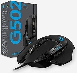 ماوس ألعاب سلكي G502 هيرو عالي الأداء من لوجيتك بمستشعر هيرو 25K وبدقة 16000 نقطة لكل بوصة وإضاءة فضاء لوني ار جي بي ووزن قابل للتعديل و11 زر قابل للبرمجة وذاكرة داخلية لأجهزة الكمبيوتر وماك- أسود