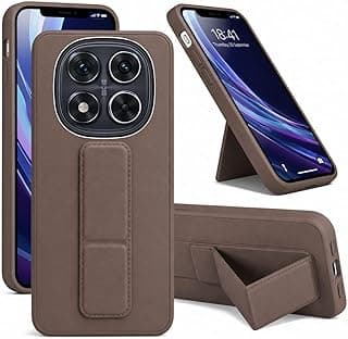 Back Cover Stand Case FOR XIAOMI REDMI NOTE 15 Magnetic Car Holder Soft Silicone Horizontal & Vertical Kickstand Cover Wrist Strap Full protection Anti Fingerprint Case (Brown)