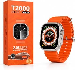 ساعة ذكية T2000 Ultra 2، شاشة 2.08 بوصة، شحن لاسلكي - برتقالي
