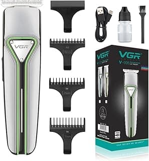 ماكينة تشذيب الشعر الاحترافية V-008 القابلة لاعادة الشحن للرجال من في جي ار، مدة التشغيل: 120 دقيقة فضي، اخضر