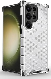 جراب خلفي مقاوم للصدمات بتصميم خلية النحل لهاتف سامسونج Galaxy S25 Ultra، زوايا حماية وظهر شبه شفاف (6.9 بوصة) (شفاف)