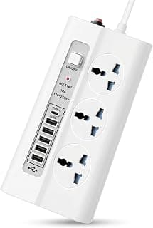 مشترك كهرباء ELMAGHRABY بقدرة 2500 وات، 3 مخارج عالمية، 5 منافذ USB ومنفذ Type-C، سلك بطول 2 متر، حماية من التحميل الزائد، مقاوم للحريق