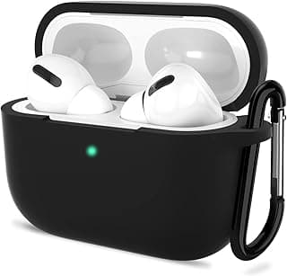 جراب AirPods Pro، غطاء سيليكون واقي لعلبة الشحن مع ميدالية، متوافق مع ابل AirPods Pro الجيل الأول 2019، شحن لاسلكي، ضوء LED أمامي ظاهر (أسود)