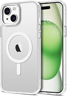 جراب مغناطيسي لهاتف iPhone 15 (6.1 بوصة)، شفاف مطفي، متوافق مع MagSafe، حماية صلبة (ابيض)