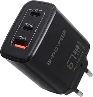 شاحن من جي باور بتقنية USB، متوافق مع ماك بوك برو وآيباد وجالاكسي وبيكسل وآيفون، بثلاثة منافذ