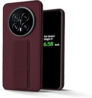 For Honor Magic 8 Silicone Back Case with Leather Handle Wrist Strap,Kickstand Back Feature Landscape and Portrait, Magnetic Holder Compatible with Honor Magic 8 (6.58") (Red Wine)