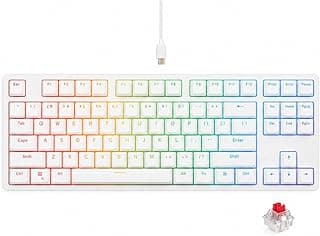 كيبورد GTUNE بمنفذ USB موديل GK687 مع إضاءة RGB و مفاتيح قابلة للبرمجة و تصميم TKL باللون الأبيض متوافق مع PC و كونسول ألعاب بلغة إنجليزية
