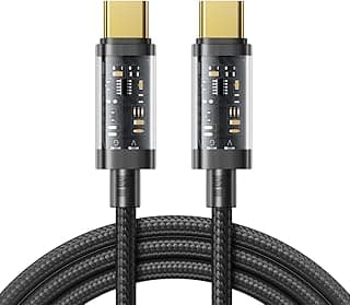كابل شحن سريع ونقل بيانات 100 واط من USB نوع C إلى USB‑C بطول 1.2 م مغطى بالنايلون مع علامة E - توصيل طاقة عالي السرعة ومزامنة بيانات 480 ميجابت لكل ثانية من جوي رووم - أسود