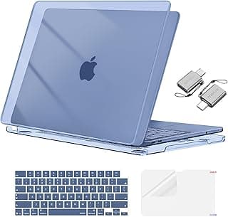 غطاء موسيسو مقاوم للكسر متوافق مع ابل MacBook Neo مقاس 13 بوصة إصدار 2026 موديل A3404 بمعالج A18 Pro، غطاء حماية صلب وغطاء كيبورد وفيلم شاشة ووصلة Type C، نيلي كريستالي