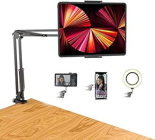 Overhead Tripod Mount for Tablet, Desk Arm for 12.9'' iPad Pro Monitor, Flexible Gooseneck Phone Stand Holder
