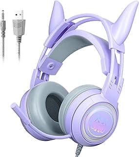 Purple Stereo Gaming Headset for PC Xbox One PS5 Switch, Wired RGB Headphones with Mic, Surround Sound, Soft Earmuffs, Noise Cancelling Over Ear Cute Headphones for Girls Kids, Magic Ear