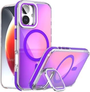 Stylish Case for (Compatible with iPhone 17), Magnetic Gradient Color Phone Case Metal Lens Frame Slim Wireless Charging Cover (Purple)