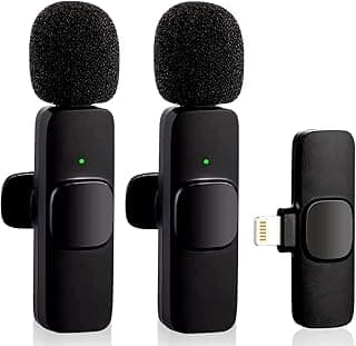 K9 Dual Wireless Collar Microphone 2.4G Lapel Lavalier Mic Omnidirectional Cordless Mike for Interview Youtubers Vlogging Video Recording LiveStream Broadcasting Compatible with iOS Devices