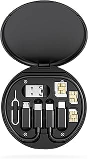 صندوق تخزين مع محول شحن متعدد بكابل USB نوع سي إلى لايتنينج، محول USB نوع ايه/نوع سي/مايكرو او تي جي لنقل البيانات للموبايل واي باد واللاب توب والتابلت، درج فتحة بطاقة ودبوس إخراج وحامل موبايل (أسود)