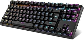 كيبورد ايه كيه87 بتوصيل USB موديل AK87 مع إضاءة RGB خلفية و مفاتيح هوت-سواب باللون الأسود متوافق مع الكمبيوتر باللغة الإنجليزية