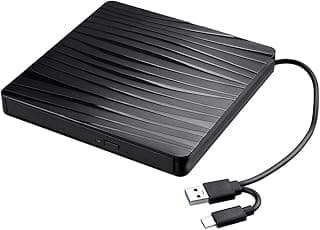 مشغل أقراص ضوئية خارجي محمول بمنفذ مزدوج USB 3.0 و Type-C، مشغل CD/DVD فائق النحافة لنظام ويندوز/ماك