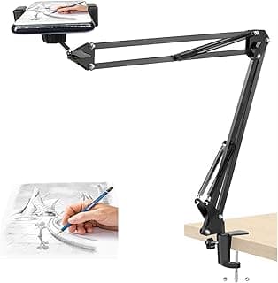 Overhead Video Stand Phone Holder, Metal Long Lazy Arm and Bracket for All Mobile Phones, Compatible with All Smartphones, for Streaming, Overhead Video, Desktop, Bedroom, Office
