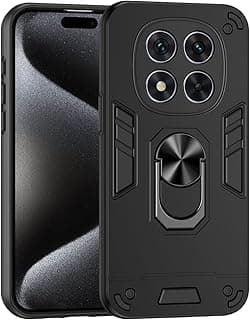 جراب لهاتف شاومي Redmi Note 14 Pro 5G / Poco X7 5G، سيليكون ناعم مقاوم للصدمات TPU + PC، جراب عسكري مضاد للسقوط مع حامل معدني مغناطيسي، أسود