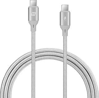 كابل Dc19 Go Link من USB-C إلى USB-C [100 وات] 20 فولت/5 أمبير، يدعم تقنية Power Delivery 3.0 للشحن السريع، مجدول بالنايلون مع شريحة E-Marker مدمجة (1.2 متر) - فضي