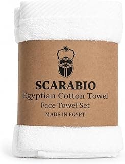 طقم فوط وجه قطن مصري 100% مكون من 3 قطع، 30 × 30 سم - فوط فاخرة للفنادق والمنتجعات الصحية - قطن طويل التيلة، فائقة النعومة والامتصاص - صنع في مصر (أبيض)