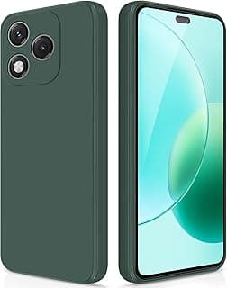 جراب موبايل سيليكون سائل فاخر لهاتف Honor 400 Lite، حماية ضد الصدمات، ملمس مطفي مضاد للبصمات، بطانة مايكروفايبر، تصميم حماية الكاميرا - أخضر داكن