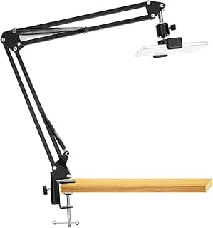 Overhead Video Stand Phone Holder Articulating Arm Phone Mount Table Top Scissor Boom Arm Articulating Phone Stand Tablet Phone Holder for Streaming Phone Baking Crafting Videos and More