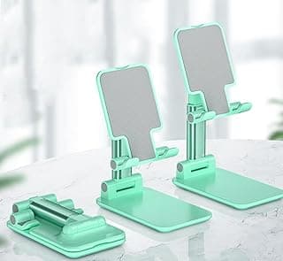 Phone Stand Adjustable Holder for Desk, Universal Mobile Stand, Secure Grip & Multiple Viewing Angles, Foldable Aluminum Base (Green)