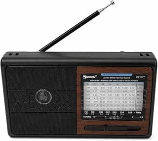 راديو ريترو محمول بـ3 نطاقات (AM/FM/SW) مع هوائي عالي الحساسية من جولون - اسود وبني - A1-329