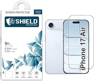 اسكرينة حماية لجهاز iPhone 17 Air أصلية من (SHIELD)، زجاج 9D دايموند شيلد مقسى، الأقوى على الإطلاق، تغطية كاملة، وضوح 4K، دعم فائق السرعة لبصمة الوجه (9D شفاف، 17 Air)