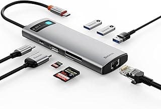 قاعدة توصيل 8 في 1 بمنفذ USB C من باسيوس محول HDMI 4K و3 منافذ 3.0 قارئ بطاقة ذاكرة TF-SD منفذ ايثرنت سرعة شحن 100 وات تتوافق مع ماك بوك برو وسيرفس وايباد وجميع الاجهزة نوع متعدد الألوان