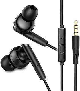 سماعات أذن سلكية In-Ear، لون أسود، مدخل 3.5 مم، ميكروفون مدمج، زر تحكم، كابل 115 سم، عازلة للضوضاء، متوافقة مع الهواتف والتابلت واللابتوب
