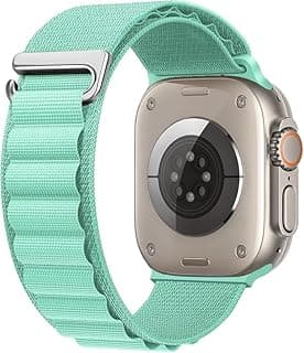 Strap Alpine Loop Nylon Band Compatible with Apple Watch Ultra 2/Ultra Band 49mm 45mm 44mm 42mm Adjustable with Metal C-Hook Strap for iWatch Ultra Series 9/8/7/6/5/4/3/2/1/SE2/SE (Turquoise)