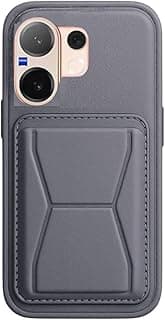 جراب حماية لموبايل Vivo V60، مزود بستراب مغناطيسي متعدد الوظائف بتصميم عمودي وأفقي، نمط رفيع ولطيف من السيليكون مع مسند حماية للموبايل-رمادي