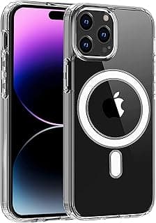 iPhone 14 Pro Clear Magnetic Cover | Mag Safe Compatible | Hybrid Protective Crystal Clear Hard Back Case | Shockproof Silicone Frame | Slim Transparent Case for Apple iPhone 14 Pro